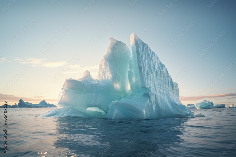 Poster a large iceberg floating in the water, perfect for nature concepts