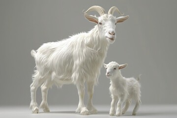 Two white goats on a farm.