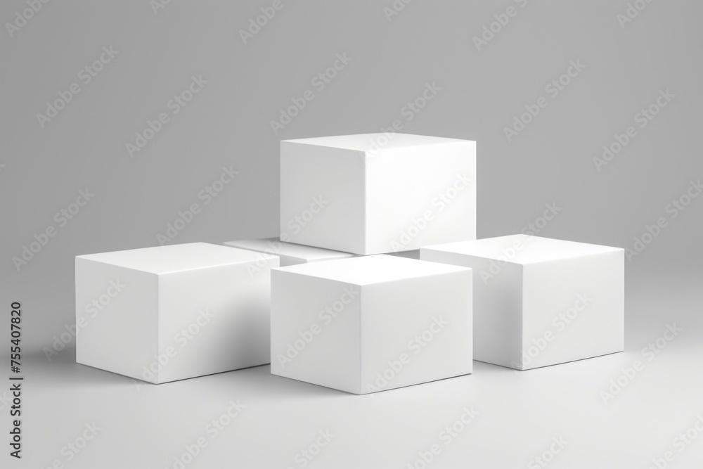 Poster Three white cubes stacked on top of each other. Suitable for business or abstract concepts