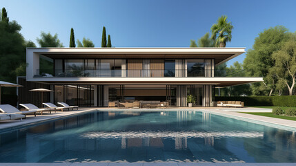 Luxurious Modern Villa with Pool, Contemporary Architecture, Lush Landscaping