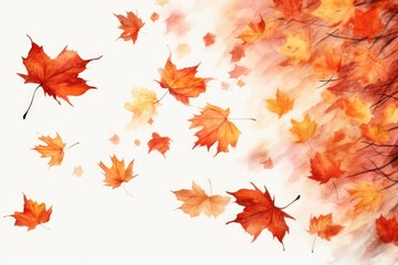 A beautiful painting of leaves floating in the air. Perfect for seasonal designs
