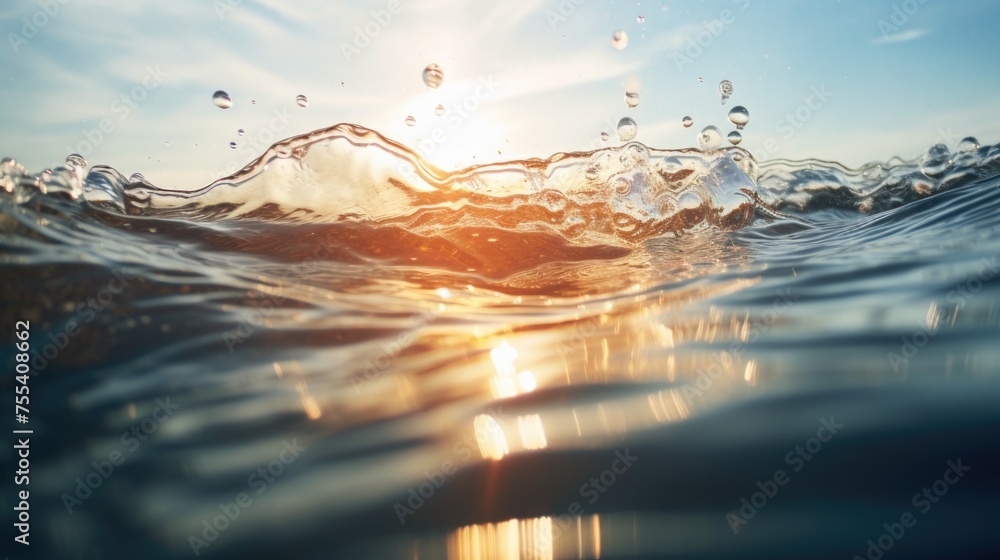 Poster A close up view of a wave in the ocean. Perfect for nature and travel concepts