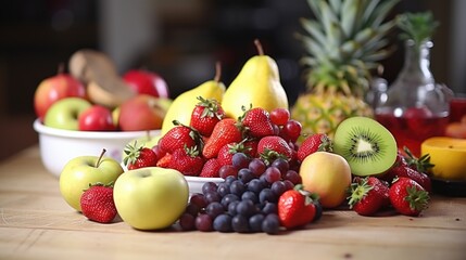 Fresh fruit displayed on a table, suitable for food and nutrition concepts
