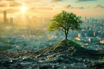 The concept reforestation by planting trees on city land - Powered by Adobe