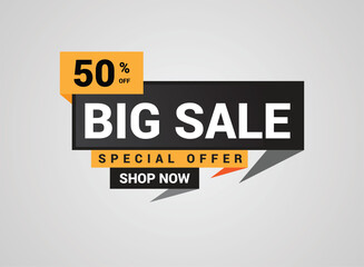 Big Sale banner template design, Sale banner design. Up to 50% off, vector illustration.