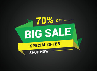 Big Sale banner template design, Special offer banner design. Up to 70% off, vector illustration.