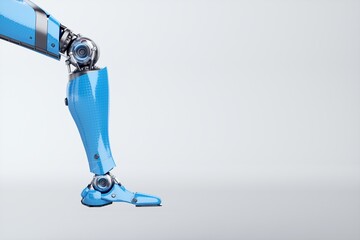 Humanoid robot leg close-up on a light background. Development of robotics 3D render.