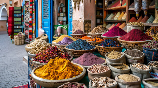 Colorful spices at a traditional market, generative ai
