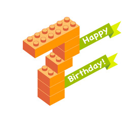 Vector congratulation card. Happy Birthday. Seven (7) years - 755409405