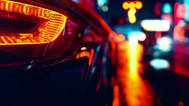 With a closeup shot of a single street racing car the camera captures the blindingly bright and focused stream of light that shoots out from its headlights almost daring anyone