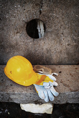 yellow helmet on a work site