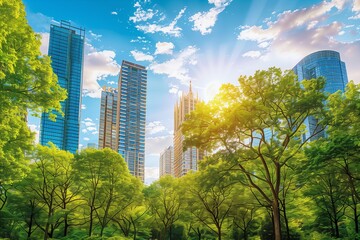 Obraz premium An image illustrating the concept of a smart city, with a focus on sustainability, technology, and community living. Generative AI