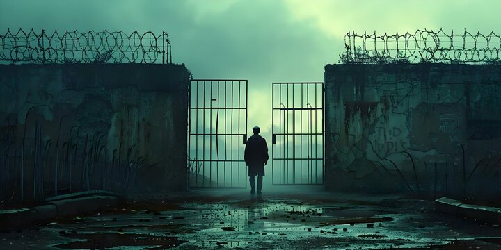 "Capturing the Emotional Moment of a Prisoner's Release Beyond the Gates". Concept Prisoner's Release, Emotional Moment, Beyond the Gates, Freedom Celebration