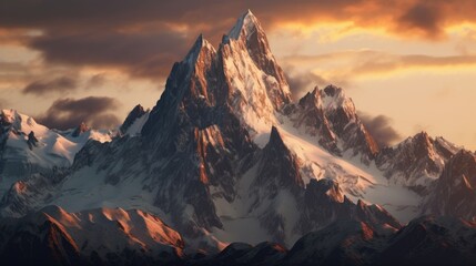 Panoramic view of mountains at sunset, - obrazy, fototapety, plakaty