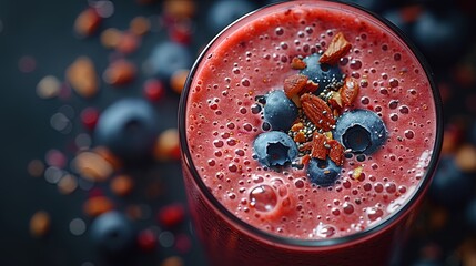 Close Up of Red Drink With Blueberries