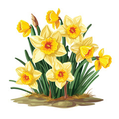 A cluster of daffodils in a garden