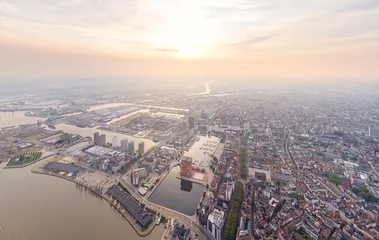 Fototapeten Antwerp, Belgium. Panorama of the city. Summer morning. Aerial view © nikitamaykov