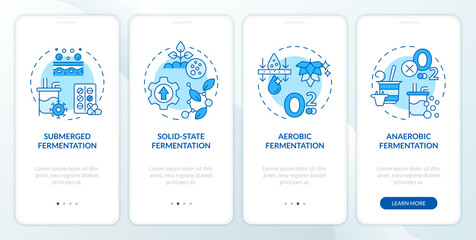 Fototapeta na wymiar Fermentation processing blue onboarding mobile app screen. Walkthrough 4 steps editable graphic instructions with linear concepts. UI, UX, GUI template. Myriad Pro-Bold, Regular fonts used