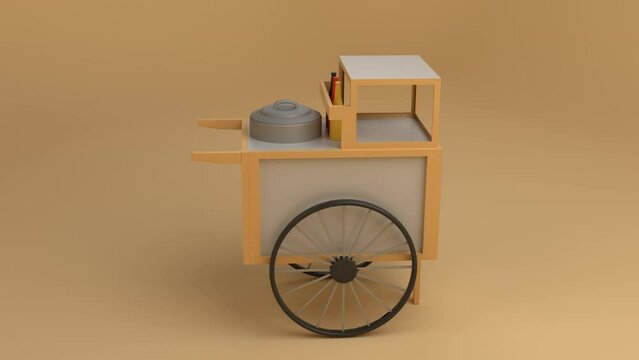 3D animated video of a street vendor's meatball cart