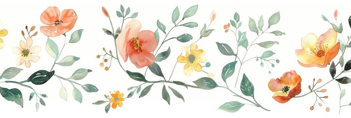 Whimsical Watercolor. Vines and Flowers Painted with Delicate Brushstrokes, Evoking a Sense of Natural Beauty and Serenity.