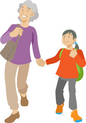 孫娘とお出かけを楽しむ祖母のイラスト