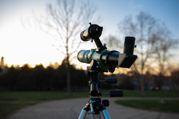Telescope with special solar filter for observing the Sun.