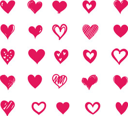 Pink heart Hand Drawn Icon Set
