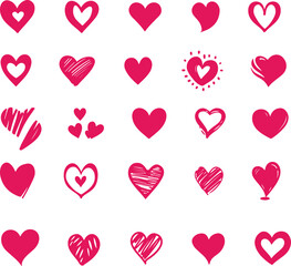 Red Heart Hand Drawn Icon Set
