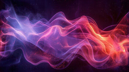 Purple and red sound waves with black background. In the style of an ethereal and dreamlike atmosphere. Art generative. Smokey background. light sculpture