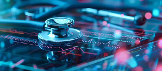 medical with advance technology concept background. tablet and stethoscope at hospital