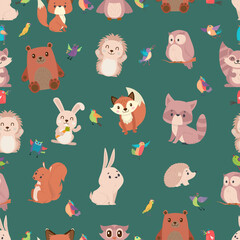 Cartoon animals, cute birds, forest animals
