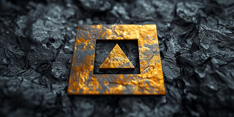 Gold square frame for picture on black background. 