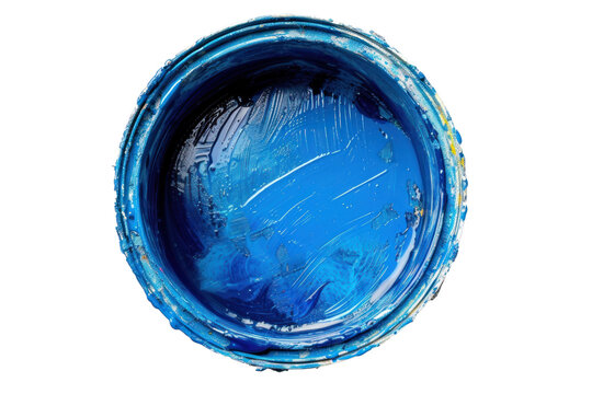 a paint bucket with blue liquid, top view, on transparency background PNG