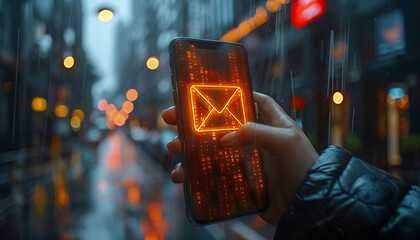 notification of email spam threats on smartphones, attacks, malware. - obrazy, fototapety, plakaty