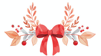 merry christmas leafs crown with bow decoration vecto