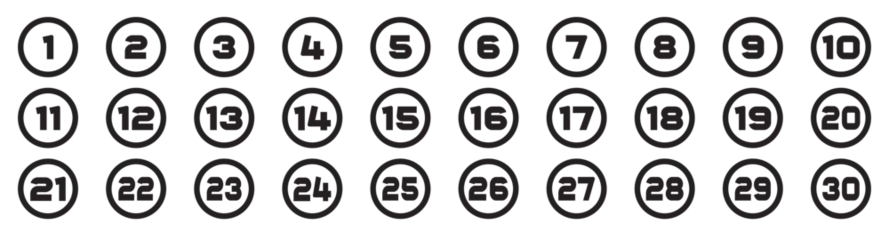 Fototapeten Bullet Points icon set in line style, Simple round numbers in flat style, Set of 1-30 numbers simple black symbol sign for apps, UI, and website, vector illustration © Subhan