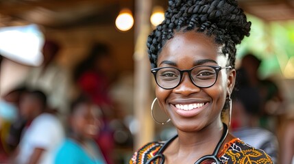 Woman With Glasses Smiling at the Camera - obrazy, fototapety, plakaty