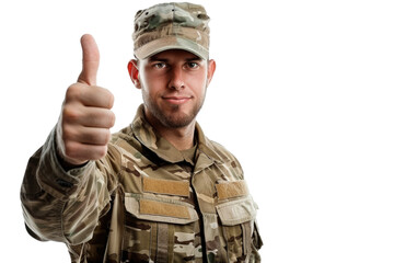Fototapeta premium man in military uniform thumbs up