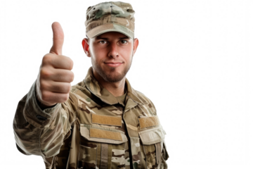 man in military uniform thumbs up