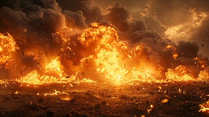 Massive Fire Explosion Engulfing Field - obrazy, fototapety, plakaty