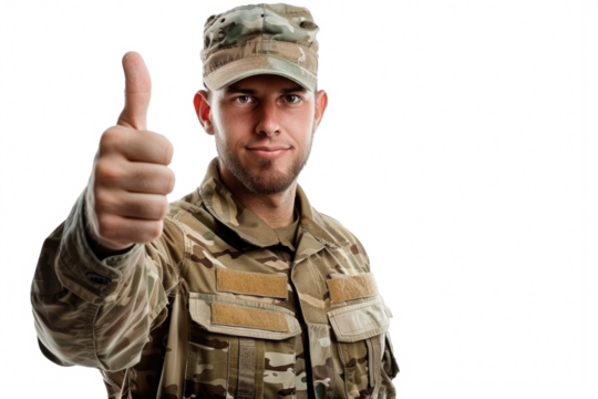 man in military uniform thumbs up