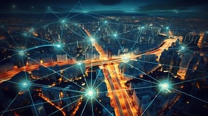 City map illustration, data visualization of urban traffic patterns and congestion