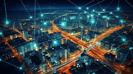 City map illustration, data visualization of urban traffic patterns and congestion