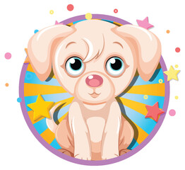 Obraz na płótnie Canvas Cute cartoon puppy surrounded by colorful stars.