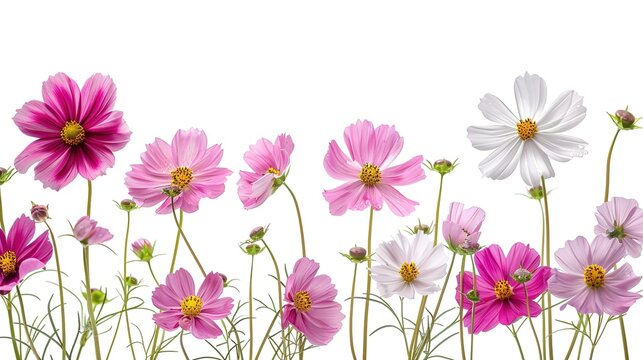 cosmos flowers on white background,generative ai, 
