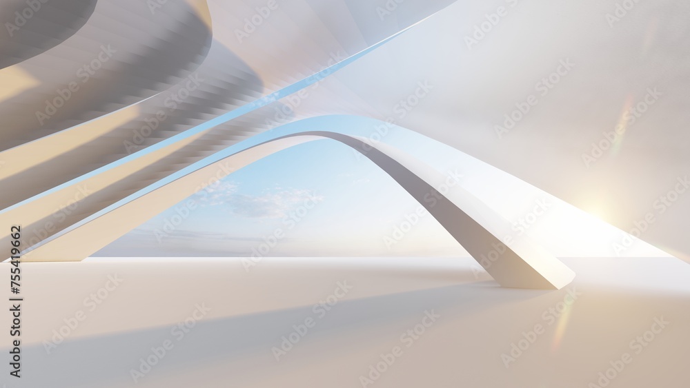Aufkleber abstract architecture background arched interior 3d render