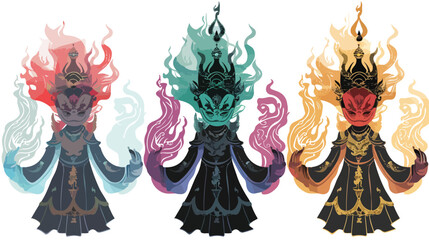 Thai ghost named Preta in each type with color backgr