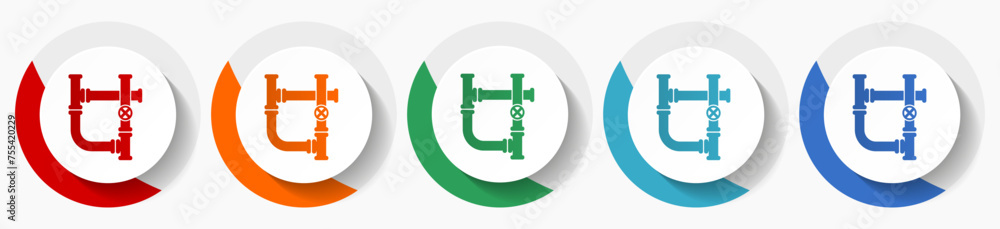 Poster pipeline, tube, pipe and industrial vector icon set, flat icons for logo design, webdesign and mobil