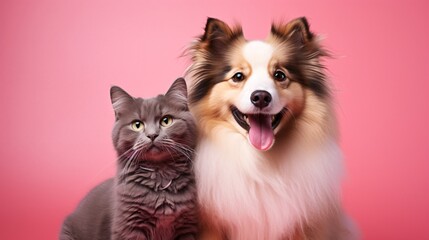 Cat and Dog Duo on Pink Backdrop