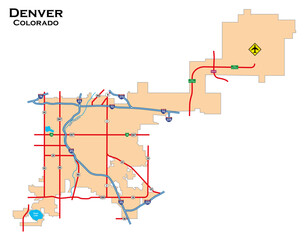 Simple city map of Denver, Colorado, USA - 755420886